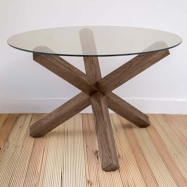 Bentley Designs Turin Dark Oak Circular Glass Table - Size: 4 Seater - Brown - Wilko - image 1