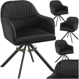 tectake Lona Set of 4 Black Velvet Upholstered Swivel Armchair - Size: Single - Wilko - thumbnail 3