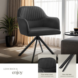 tectake Lona Set of 4 Black Velvet Upholstered Swivel Armchair - Size: Single - Wilko - thumbnail 5