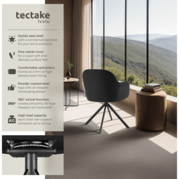 tectake Lona Set of 4 Black Velvet Upholstered Swivel Armchair - Size: Single - Wilko - thumbnail 7