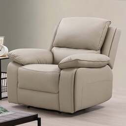 Salerno Leather Manual Recliner Armchair Light Grey - Light Grey - Size: Single - Wilko - thumbnail 1