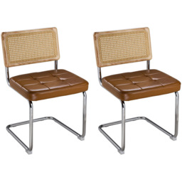 Living and Home Set of 2 Brownish Yellow PU Leather Rattan Back Dining Chairs - Wilko - thumbnail 3