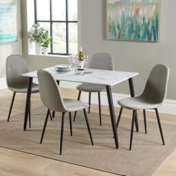 Core Products Aspen 4 Seater Foiled Top Upholstered Rectangular Dining Set White Marble Effect - Size: 80 x 120 x 75cm - Wilko