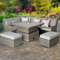 RayGar Verona 7 Seater Rattan Garden Corner Lounge Set - Grey - Wilko - thumbnail 1