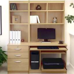R White Cabinets 3 Drawer Set-17 Computer Desk with Bookcase and Printer Shelf Light Brown - Size: 182.8 x 132.9 x 54cm - Wilko - thumbnail 1