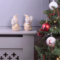 St Helens Cream Ceramic Light Up Snowmen Decoration 2 Pieces - Size: 7 x 9 x 16cm - Multi - Wilko - thumbnail 3