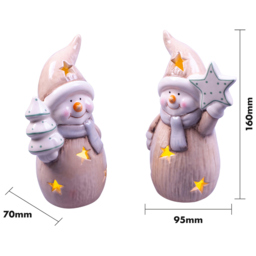 St Helens Cream Ceramic Light Up Snowmen Decoration 2 Pieces - Size: 7 x 9 x 16cm - Multi - Wilko - thumbnail 5