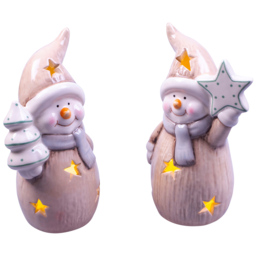 St Helens Cream Ceramic Light Up Snowmen Decoration 2 Pieces - Size: 7 x 9 x 16cm - Multi - Wilko - thumbnail 1