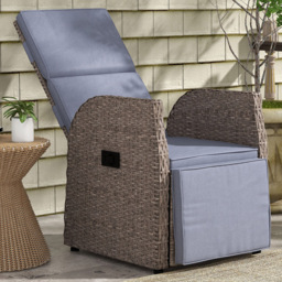 Outsunny Brown PE Rattan Garden Recliner Lounge Chair with Cushion - Size: 105 x 57 x 59cm - Wilko