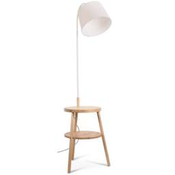 ValueLights Crowther Single Shelf Light Wood Fabric Shade Table Tripod LED Floor Lamp - Size: 167 x 43 x 43cm - Cream - Wilko