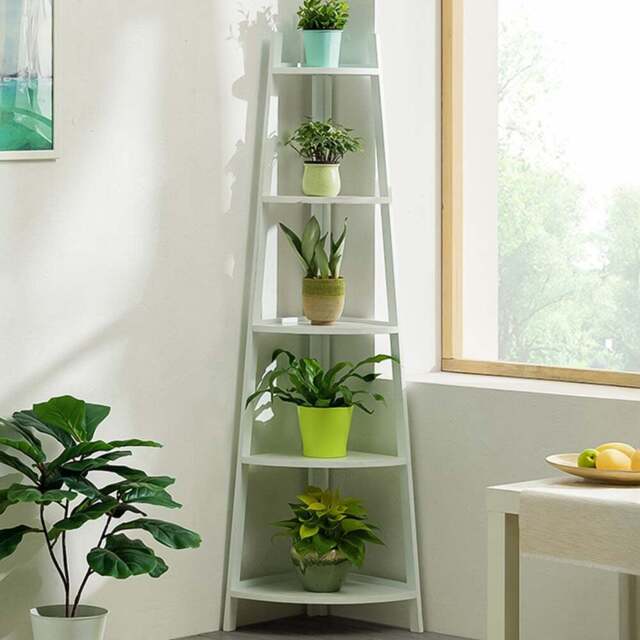 Living and Home 5 Tier Wooden Corner Ladder Shelf - Size: 5 Shelf - White - Wilko - image 1