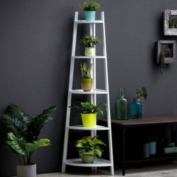 Living and Home 5 Tier Wooden Corner Ladder Shelf - Size: 5 Shelf - White - Wilko - thumbnail 4