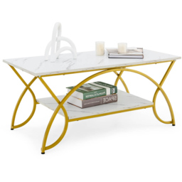 Costway Single Shelf White Faux Marble Coffee Table with Golden Metal Frame - Size: 116 x 60 x 12cm - Wilko - thumbnail 4