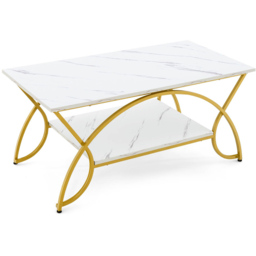 Costway Single Shelf White Faux Marble Coffee Table with Golden Metal Frame - Size: 116 x 60 x 12cm - Wilko - thumbnail 3