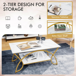 Costway Single Shelf White Faux Marble Coffee Table with Golden Metal Frame - Size: 116 x 60 x 12cm - Wilko - thumbnail 7
