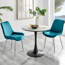 Furniturebox Elissa Cesano Marble Effect 2 Seater Round Dining Set White Blue and Chrome - Wilko - thumbnail 1