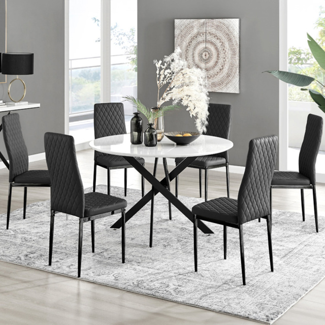 Furniturebox Arona Valera 6 Seater Round Dining Set White Gloss and Black - Wilko - image 1