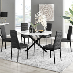 Furniturebox Arona Valera 6 Seater Round Dining Set White Gloss and Black - Wilko - thumbnail 1