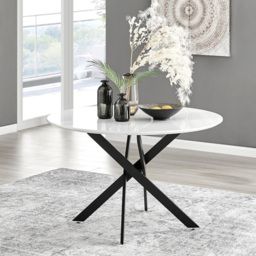 Furniturebox Arona Valera 6 Seater Round Dining Set White Gloss and Black - Wilko - thumbnail 3