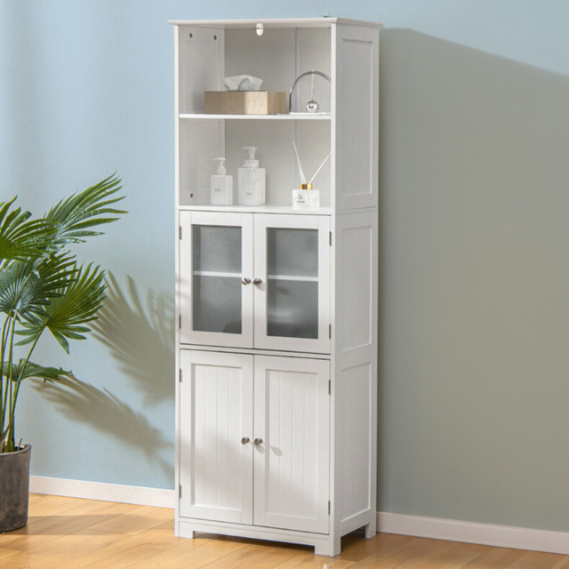 Costway 2 Shelf 4 Door White Storage Display Cabinet - Size: 60 x 30 x 163cm - Wilko - image 1