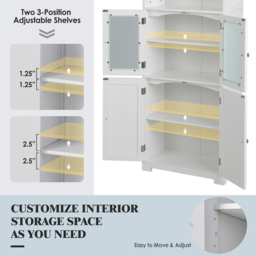 Costway 2 Shelf 4 Door White Storage Display Cabinet - Size: 60 x 30 x 163cm - Wilko - thumbnail 7