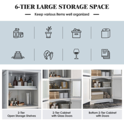 Costway 2 Shelf 4 Door White Storage Display Cabinet - Size: 60 x 30 x 163cm - Wilko - thumbnail 6