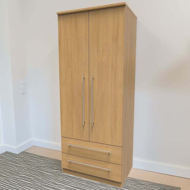 Crowndale Sherwood 2 Door 2 Drawer Oak Double Wardrobe - Size: 2 Door, 2 Drawer - Brown - Wilko - image 1