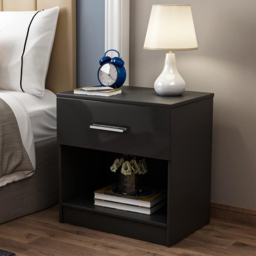 Brooklyn Single Drawer Black High Gloss Bedside Table - Wilko - thumbnail 6
