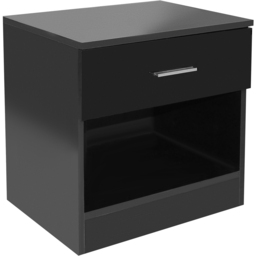 Brooklyn Single Drawer Black High Gloss Bedside Table - Wilko - thumbnail 3