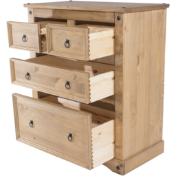 Corona 4 Drawer Antique Wax Chest of Drawers - Brown - Wilko - thumbnail 5