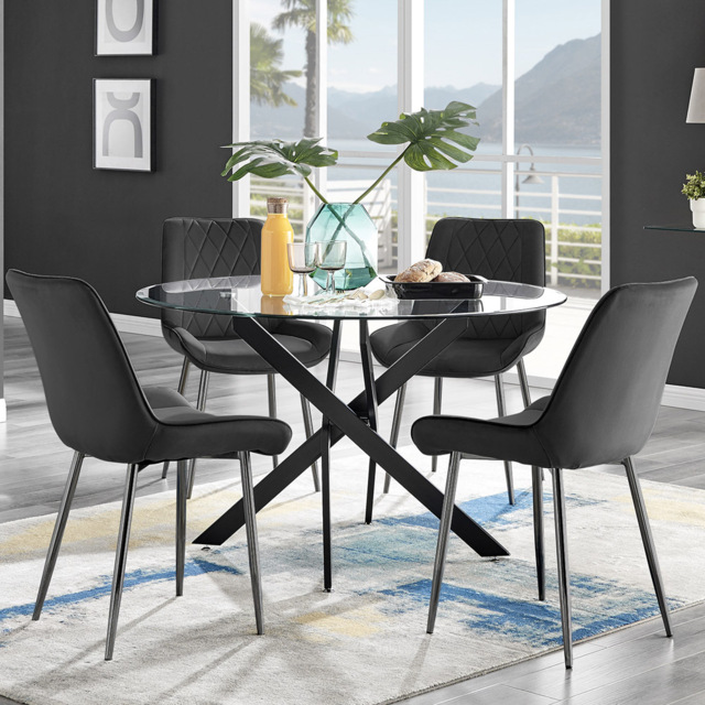 Furniturebox Arona Cesano 4 Seater Round Dining Set Black - Wilko - image 1