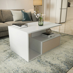 Decorotika Mana White and Beige Coffee Table with Shelf and Cabinet - Size: 48.6 x 90 x 60cm - Multi - Wilko - thumbnail 5