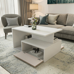 Decorotika Mana White and Beige Coffee Table with Shelf and Cabinet - Size: 48.6 x 90 x 60cm - Multi - Wilko - thumbnail 6