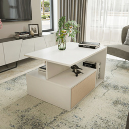 Decorotika Mana White and Beige Coffee Table with Shelf and Cabinet - Size: 48.6 x 90 x 60cm - Multi - Wilko - thumbnail 4