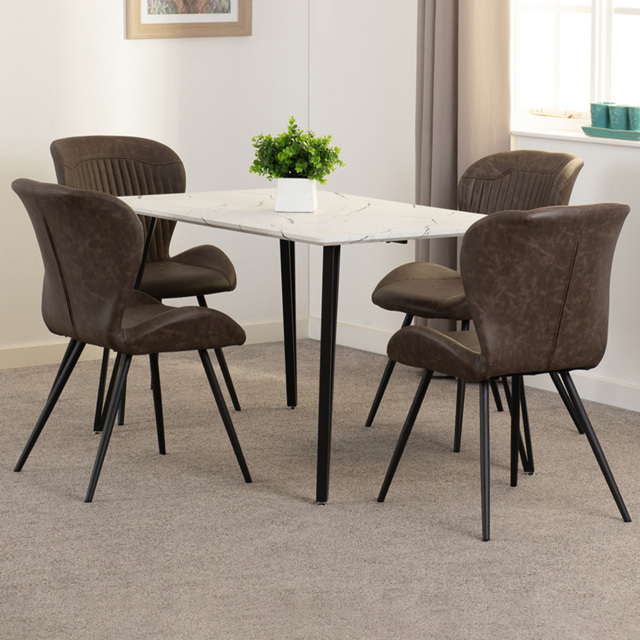 Seconique Marlow and Quebec 4 Seater Dining Set White Marble and Brown PU - White Marble/Brown Pu - Wilko - image 1