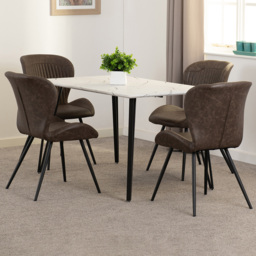 Seconique Marlow and Quebec 4 Seater Dining Set White Marble and Brown PU - White Marble/Brown Pu - Wilko