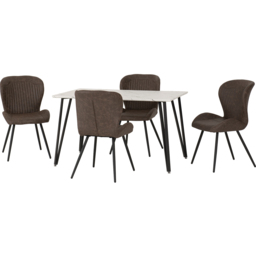 Seconique Marlow and Quebec 4 Seater Dining Set White Marble and Brown PU - White Marble/Brown Pu - Wilko - thumbnail 4