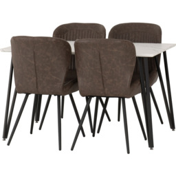 Seconique Marlow and Quebec 4 Seater Dining Set White Marble and Brown PU - White Marble/Brown Pu - Wilko - thumbnail 3