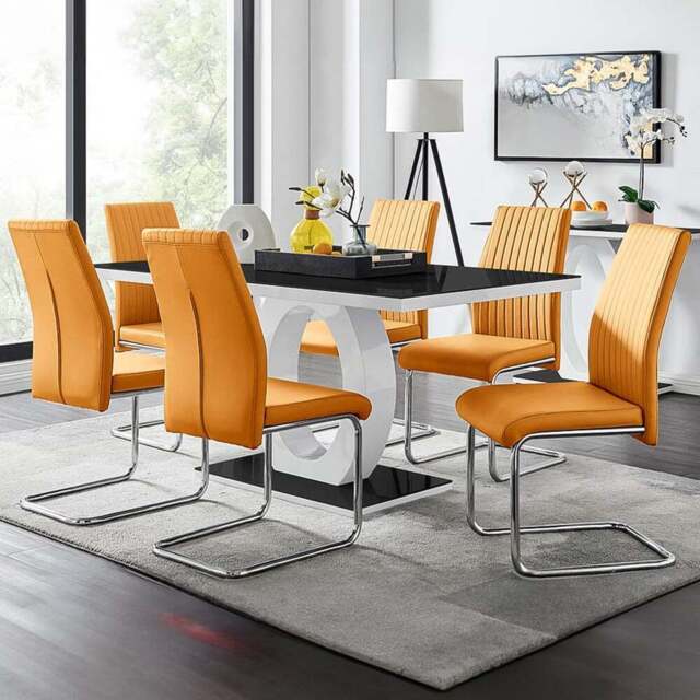 Furniturebox Lucia Fontant 6 Seater Dining Set Black Gloss Mustard Yellow and Chrome - Wilko - image 1