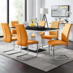 Furniturebox Lucia Fontant 6 Seater Dining Set Black Gloss Mustard Yellow and Chrome - Wilko - thumbnail 1