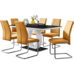 Furniturebox Lucia Fontant 6 Seater Dining Set Black Gloss Mustard Yellow and Chrome - Wilko - thumbnail 3