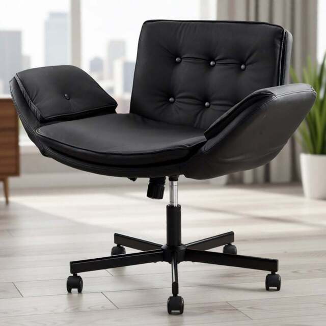 Living and Home Black Widened Seat Office Chair with Wheels - Size: 78 x 115 x 74cm - Wilko - image 1