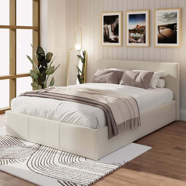 GFW Double Natural Hopsack Fabric End Lift Ottoman Bed with Memory Pocket Spring Mattress - Wilko - image 1