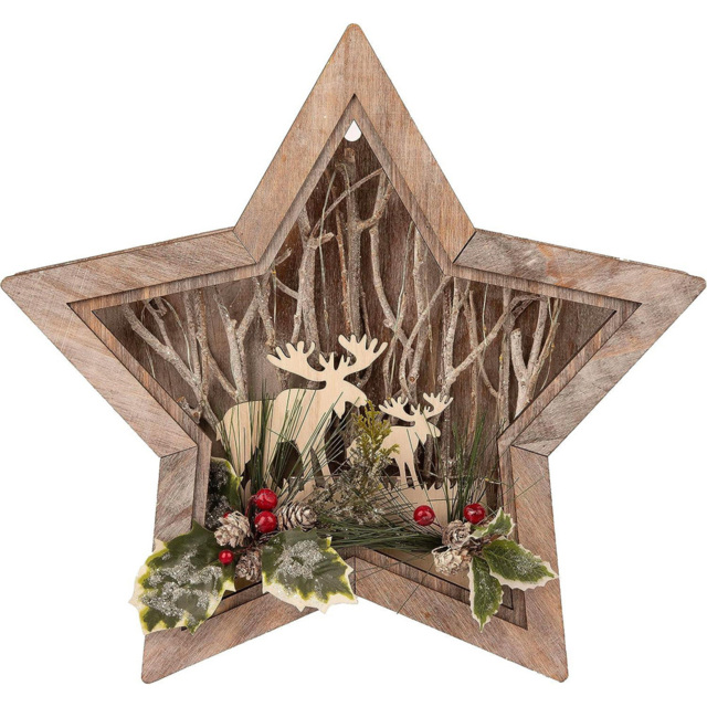 Shatchi Wooden LED Star Shape Reindeer Scene 38cm - Size: 0.14 x 60 x 60cm - Brown - Wilko - image 1
