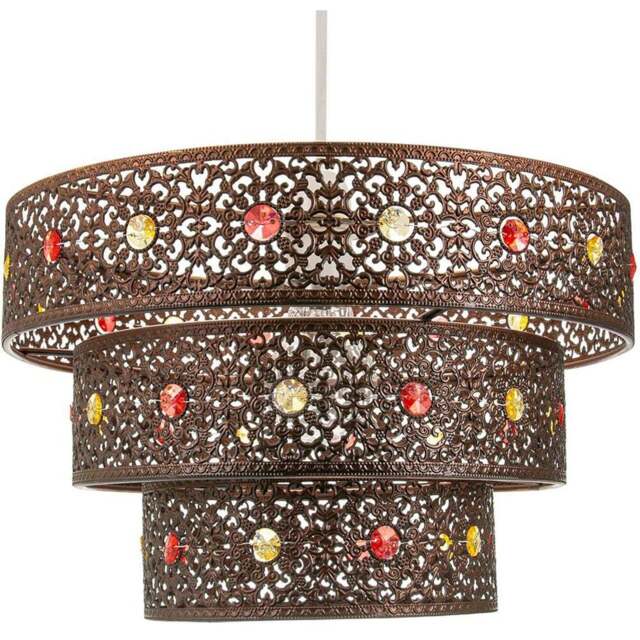 Happy Homewares 3 Tier Antique Bronze Moroccan Acrylic Gem Pendant Light Shade - Size: 20 x 30 x 30cm - Brown - Wilko - image 1