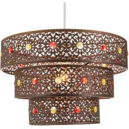 Happy Homewares 3 Tier Antique Bronze Moroccan Acrylic Gem Pendant Light Shade - Size: 20 x 30 x 30cm - Brown - Wilko - thumbnail 3
