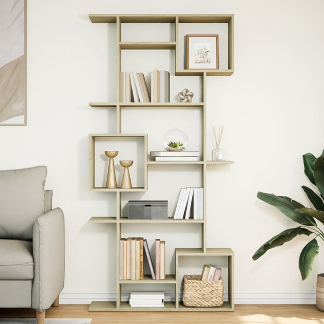 vidaXL 9 Shelf Sonoma Oak Bookcase - Size: 188 x 29 x 92cm - Brown - Wilko - image 1