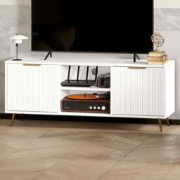 HOMCOM 2 Door 2 Shelf White TV Stand Cabinet - Size: 48.0 cm x 35.0 cm x 120.0 cmcm - Wilko