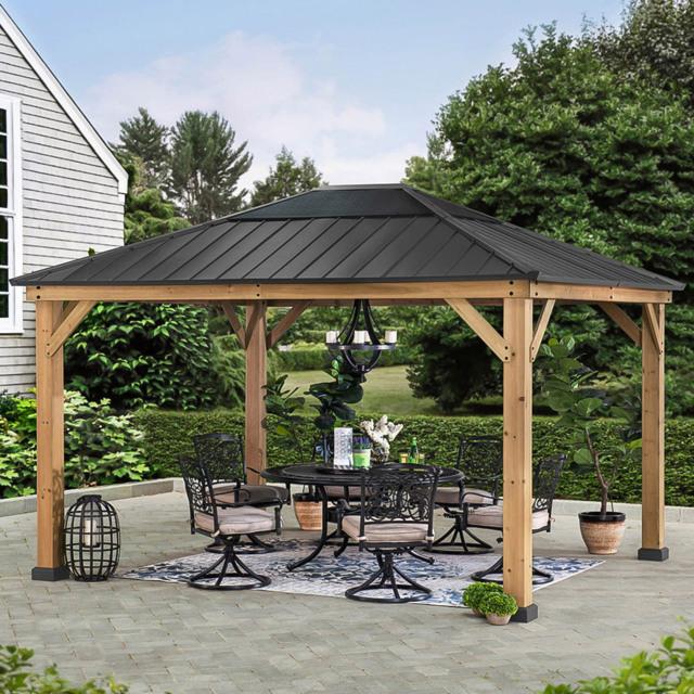 Sunjoy Bruri 3.93 x 3.35m Anthracite Cedar Wood Gazebo - Black - Wilko - image 1