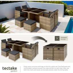 tectake Manhattan 8 Seater Rattan Garden Dining Set Natural - Brown - Wilko - thumbnail 5